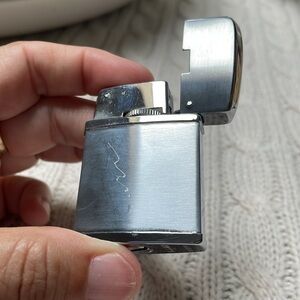 VTG Wedgefield Butane lighter. Silver. Art Deco Japan. Two toned. Shiny & matte